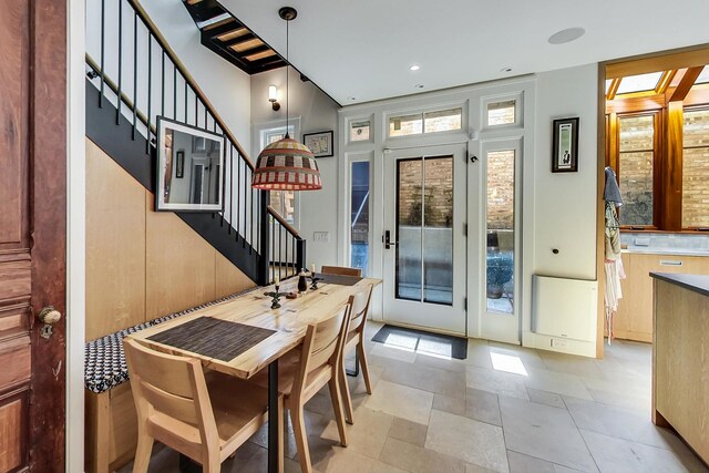 351 W Belden Ave, Chicago, IL 60614 - doorway with light tile patterned floors, stairway, and recessed lighting