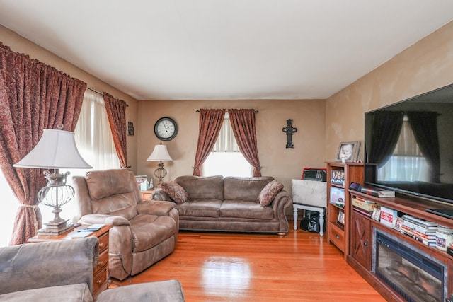 living room featuring light wood-style floors