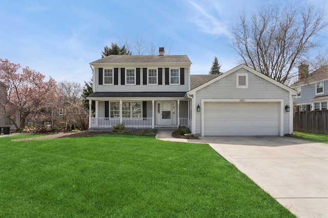1212 Brighton Rd, Naperville, IL 60563 - traditional-style home featuring a garage, concrete driveway, a porch, a front yard, and roof with shingles