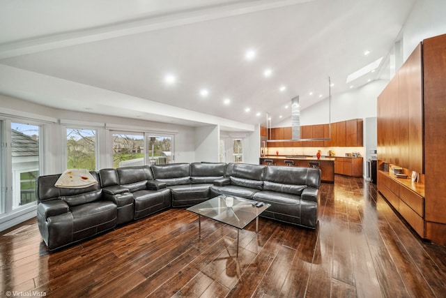 14567 S 82nd Ave, Orland Park, IL 60462 - living room with recessed lighting, high vaulted ceiling, and dark wood-type flooring