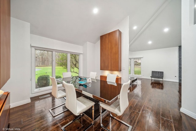 14567 S 82nd Ave, Orland Park, IL 60462 - dining area with dark wood-style floors, vaulted ceiling, a healthy amount of sunlight, and visible vents