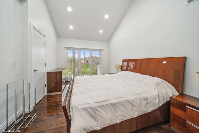 14567 S 82nd Ave, Orland Park, IL 60462 - bedroom with high vaulted ceiling, wood finished floors, access to outside, visible vents, and recessed lighting