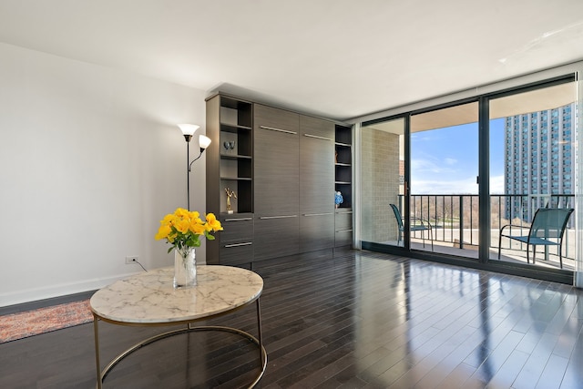 3660 N Lake Shore Dr Unit 711, Chicago, IL 60613 - living area with baseboards, dark wood-type flooring, and floor to ceiling windows