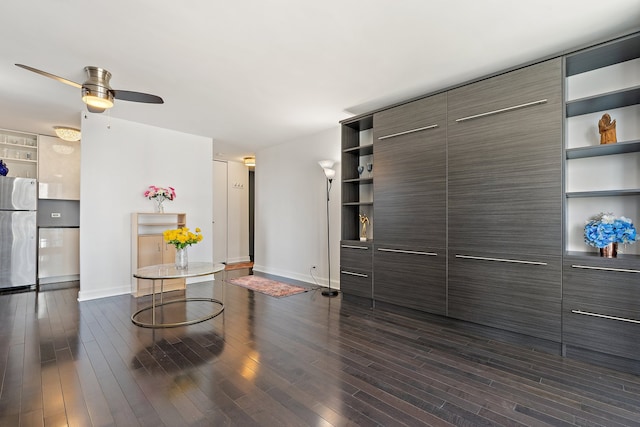 3660 N Lake Shore Dr Unit 711, Chicago, IL 60613 - living area featuring baseboards, a ceiling fan, and dark wood-style floors