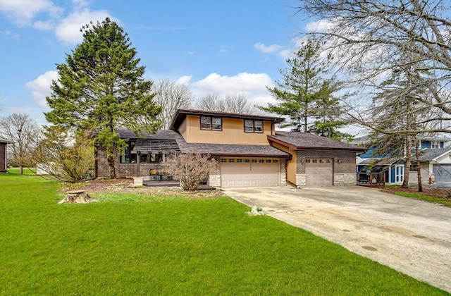 13344 S Stephen Dr, Palos Park, IL 60464 - view of front of house with concrete driveway, a front lawn, stone siding, and stucco siding