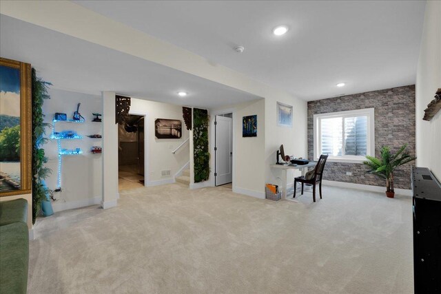 office with recessed lighting, visible vents, baseboards, and carpet floors