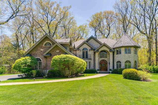 14705 W Mayland Villa Rd, Lincolnshire, IL 60069 - view of front of home with stone siding and a front yard