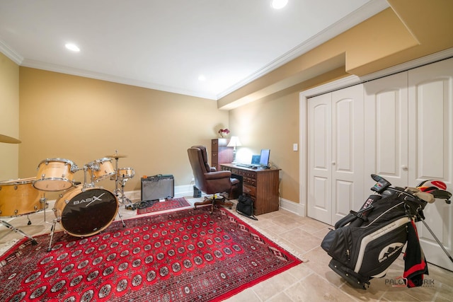 14705 W Mayland Villa Rd, Lincolnshire, IL 60069 - office area featuring crown molding, recessed lighting, and baseboards
