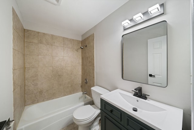 full bath with toilet, vanity, and tub / shower combination