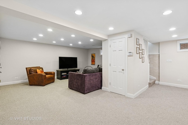 1149 Scott Ave, Winnetka, IL 60093 - living area with recessed lighting, baseboards, carpet floors, and stairs