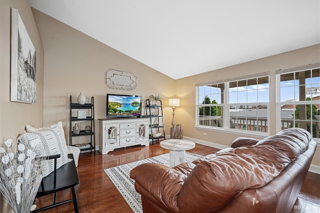 6834 Oak View Ct, Oak Forest, IL 60452 - living room featuring lofted ceiling, wood finished floors, and baseboards