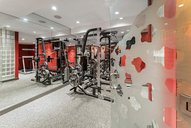 gym with recessed lighting