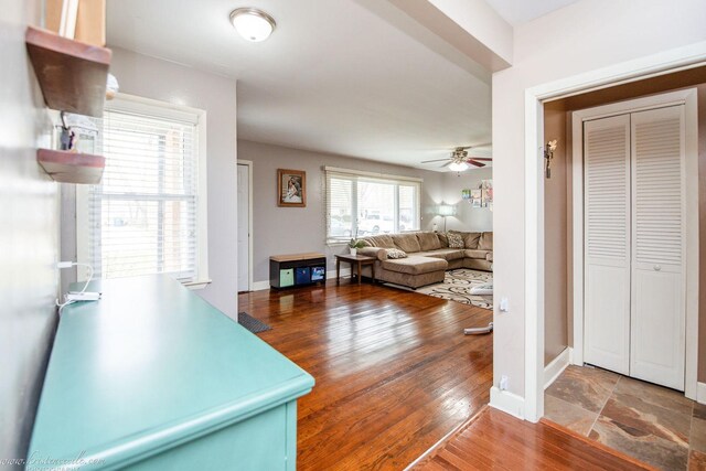 536 Evergreen Ln, Bradley, IL 60915 - interior space with wood finished floors, ceiling fan, and baseboards