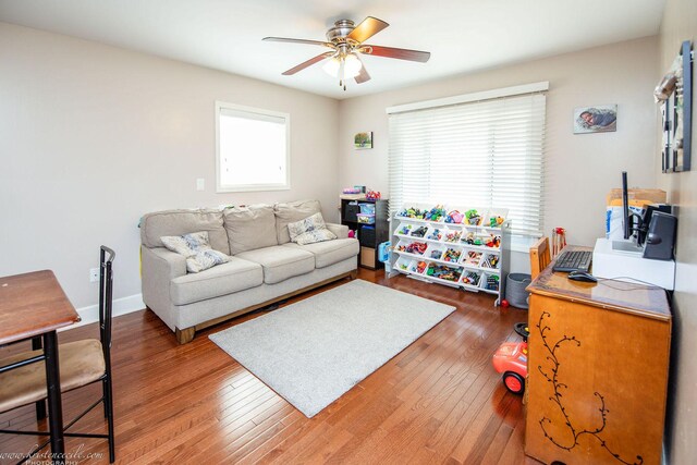 536 Evergreen Ln, Bradley, IL 60915 - living area featuring baseboards, a ceiling fan, and wood finished floors