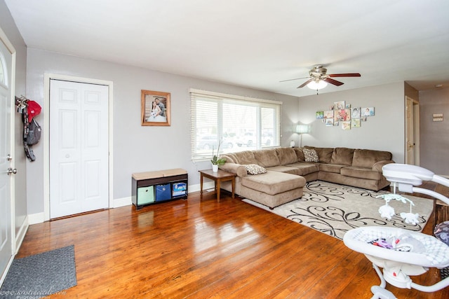 536 Evergreen Ln, Bradley, IL 60915 - living area featuring wood finished floors, baseboards, and a ceiling fan
