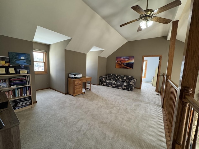 2894 Whispering Oaks Ct, Buffalo Grove, IL 60089 - interior space with carpet flooring, ceiling fan, vaulted ceiling, and baseboards