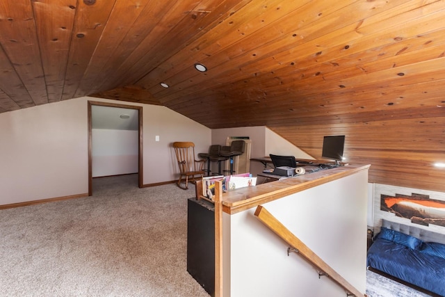 10690 E 1700 N Rd, Pontiac, IL 61764 - carpeted home office with baseboards, vaulted ceiling, and wood ceiling