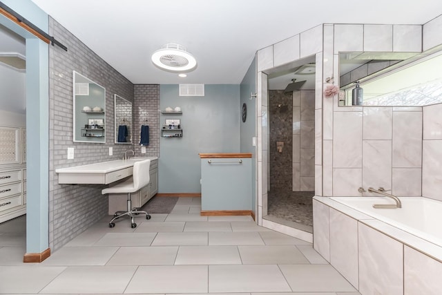10690 E 1700 N Rd, Pontiac, IL 61764 - bathroom featuring a bath, tiled shower, visible vents, tile patterned floors, and baseboards