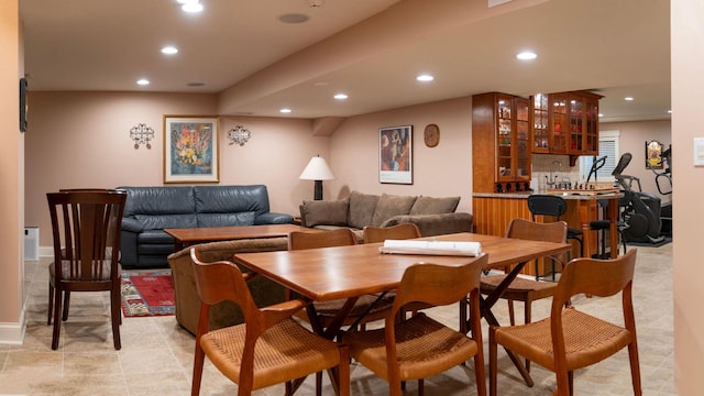 3917 Mission Hills Rd Unit 0, Northbrook, IL 60062 - dining area featuring recessed lighting, bar with sink, and light tile patterned flooring