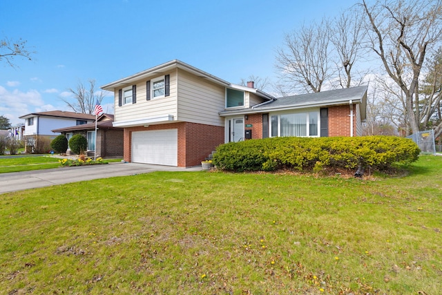 18524 Center Ave, Homewood, IL 60430 - split level home featuring a chimney, brick siding, driveway, and a garage