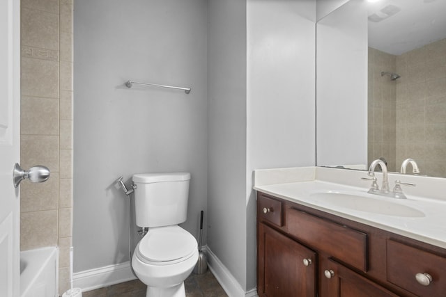 4532 S Indiana Ave Unit 2N, Chicago, IL 60653 - full bathroom featuring vanity, baseboards, toilet, bathtub / shower combination, and tile patterned floors