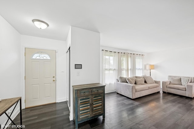 living area featuring dark wood-style flooring