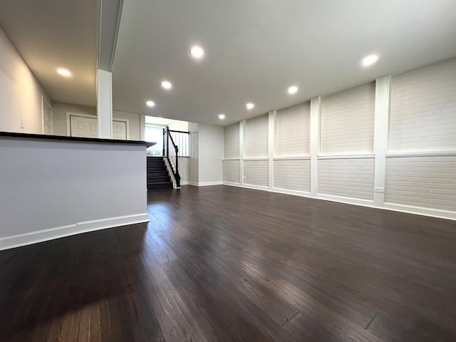 14301 Dorchester Ave, Dolton, IL 60419 - interior space with recessed lighting, baseboards, dark wood finished floors, and stairs
