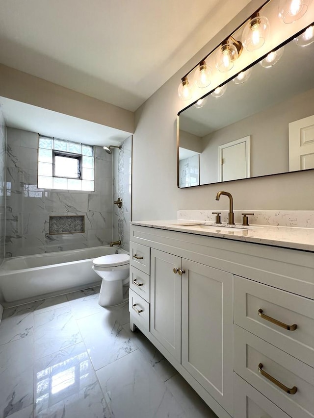 14301 Dorchester Ave, Dolton, IL 60419 - full bathroom featuring toilet, marble finish floor, vanity, and shower / washtub combination