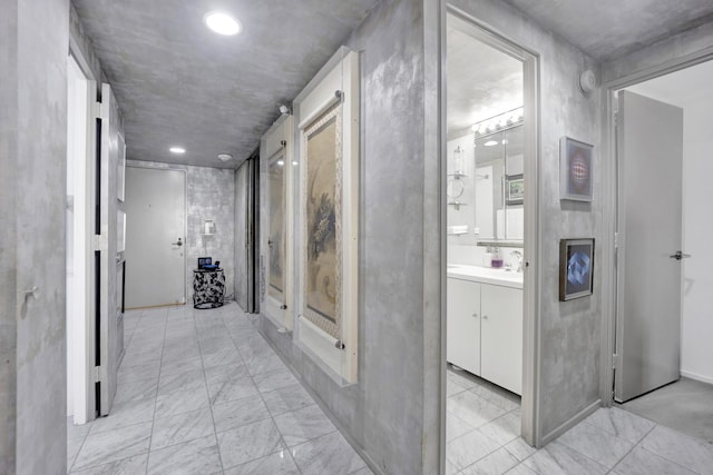175 E Delaware Pl Unit 5803, Chicago, IL 60611 - corridor with recessed lighting and marble finish floor