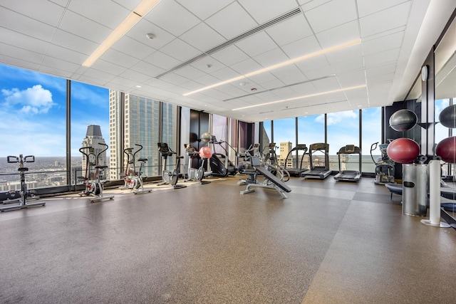 175 E Delaware Pl Unit 5803, Chicago, IL 60611 - exercise room with floor to ceiling windows and a drop ceiling