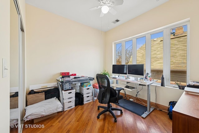 4041 N Kilbourn Ave Unit 2N, Chicago, IL 60641 - home office featuring a ceiling fan, wood finished floors, and visible vents