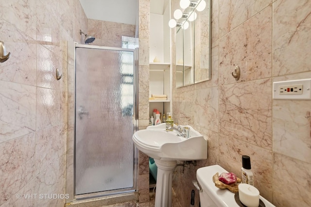 4041 N Kilbourn Ave Unit 2N, Chicago, IL 60641 - bathroom featuring toilet, tile walls, and a shower stall