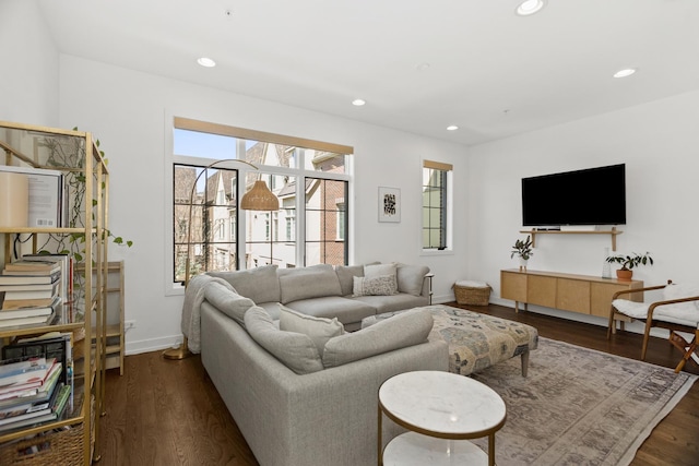 1020 Cedar Ct, Oak Park, IL 60302 - living room featuring baseboards, recessed lighting, and dark wood-style floors