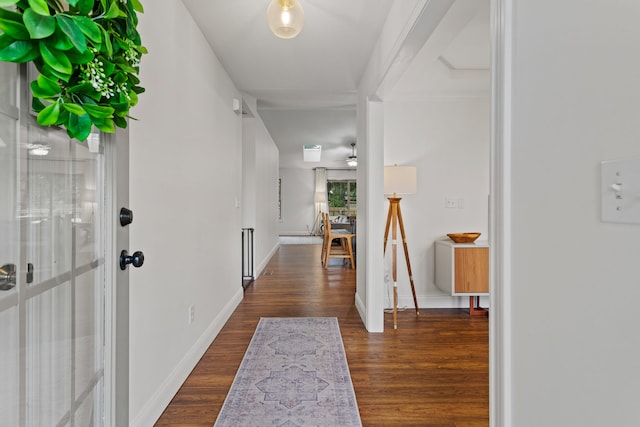 1318 Ridge Pointe Dr, Monticello, IL 61856 - corridor with baseboards and dark wood-style floors