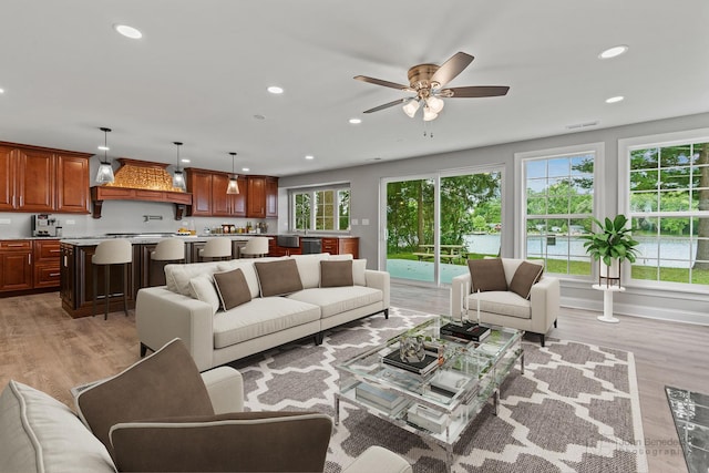 2015 N Woodlawn Park Ave, Mchenry, IL 60051 - living room with ceiling fan, light wood-type flooring, and recessed lighting