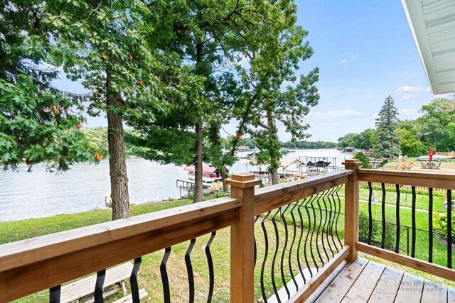 2015 N Woodlawn Park Ave, Mchenry, IL 60051 - wooden terrace featuring a water view and a yard