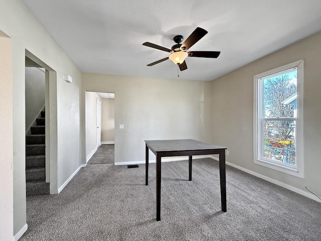 732 S 14th Ave, Freeport, IL 61032 - unfurnished office with visible vents, baseboards, a ceiling fan, and carpet