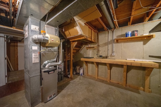 unfinished basement with heating unit