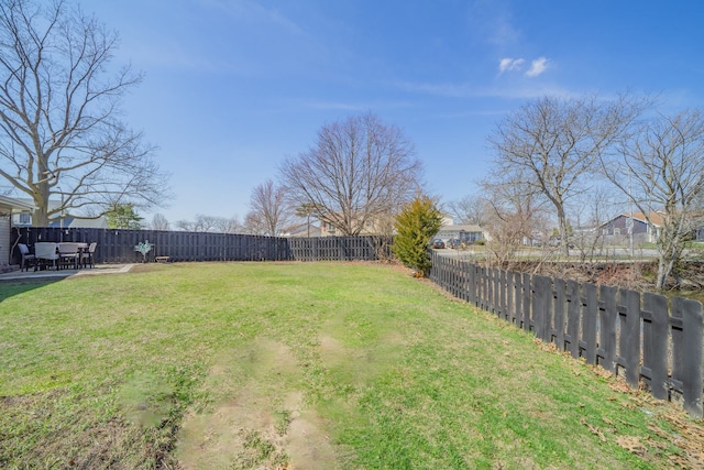 view of yard featuring a fenced backyard and a patio