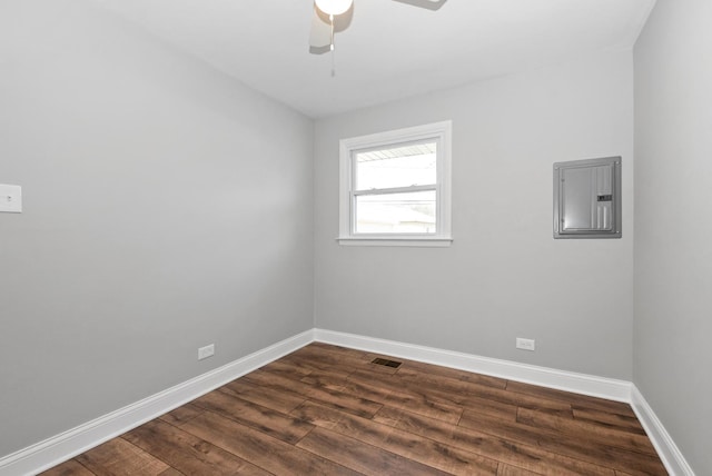 8907 S Komensky Ave, Hometown, IL 60456 - empty room featuring electric panel, visible vents, dark wood-style flooring, and baseboards