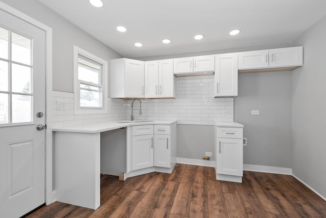 8907 S Komensky Ave, Hometown, IL 60456 - kitchen featuring a sink, white cabinets, recessed lighting, and decorative backsplash