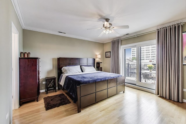 4860 N Kenmore Ave Unit 4S, Chicago, IL 60640 - bedroom with access to outside, wood finished floors, crown molding, ceiling fan, and baseboards