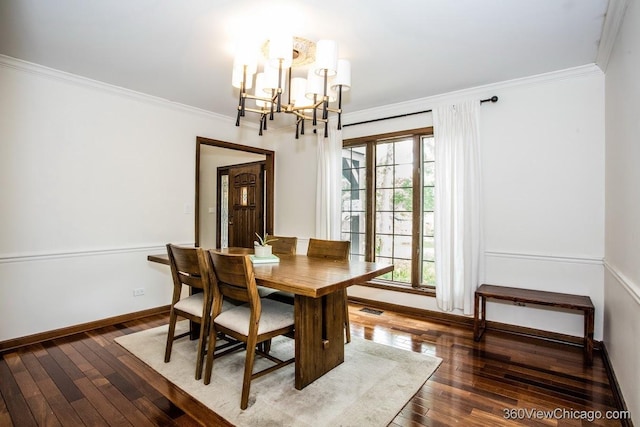 304 Polo Ln, Oak Brook, IL 60523 - dining area with a chandelier, ornamental molding, wood-type flooring, and baseboards