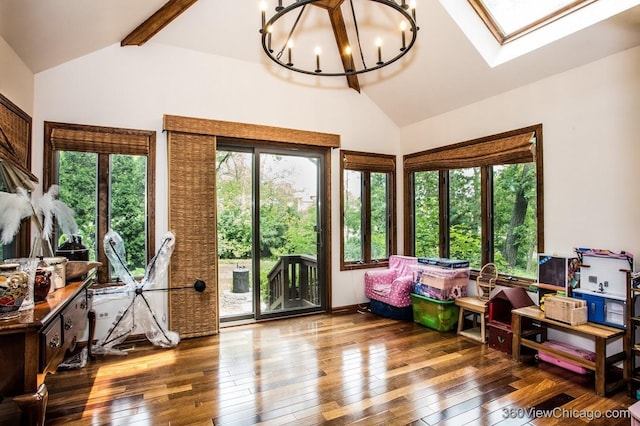 304 Polo Ln, Oak Brook, IL 60523 - sunroom / solarium featuring a skylight, hardwood / wood-style floors, a deck, and a chandelier