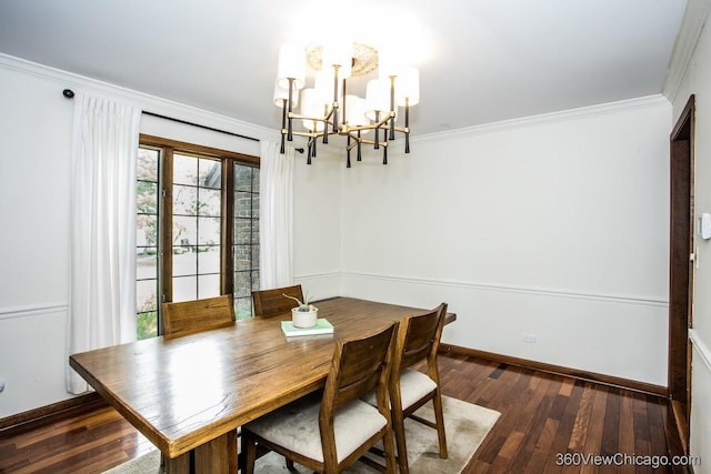 304 Polo Ln, Oak Brook, IL 60523 - dining area featuring a chandelier, hardwood / wood-style flooring, crown molding, and baseboards