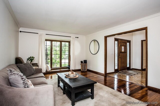 304 Polo Ln, Oak Brook, IL 60523 - living area featuring hardwood / wood-style floors, crown molding, and baseboards