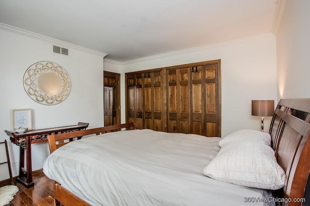 304 Polo Ln, Oak Brook, IL 60523 - bedroom featuring ornamental molding and dark wood-style floors