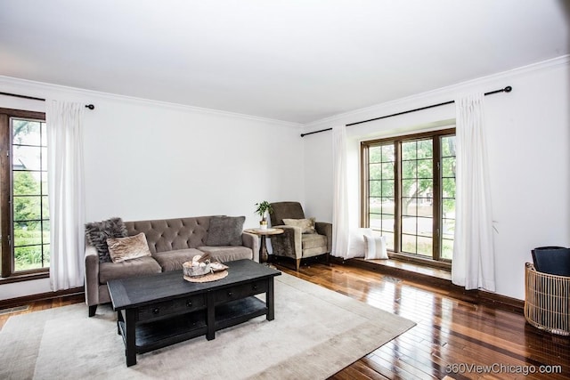 304 Polo Ln, Oak Brook, IL 60523 - living area featuring healthy amount of natural light, crown molding, and hardwood / wood-style flooring