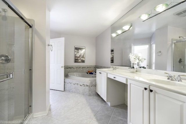 418 Bay Tree Cir, Vernon Hills, IL 60061 - full bathroom with tile patterned floors, a shower stall, a garden tub, and double vanity