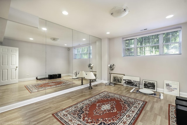 418 Bay Tree Cir, Vernon Hills, IL 60061 - exercise room with baseboards, wood finished floors, and recessed lighting